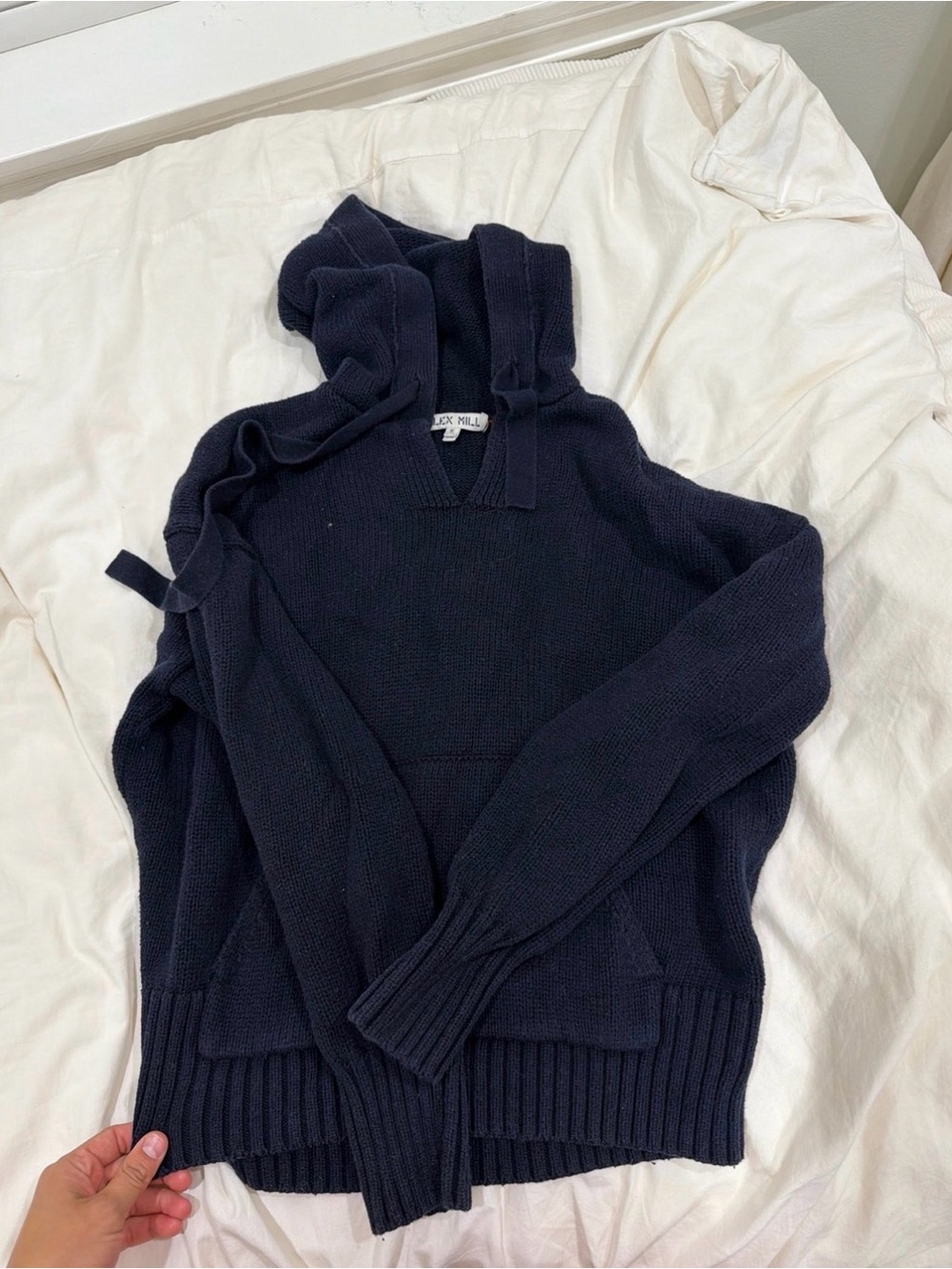 Alex Mill navy Knit Hoodie with Red Accent